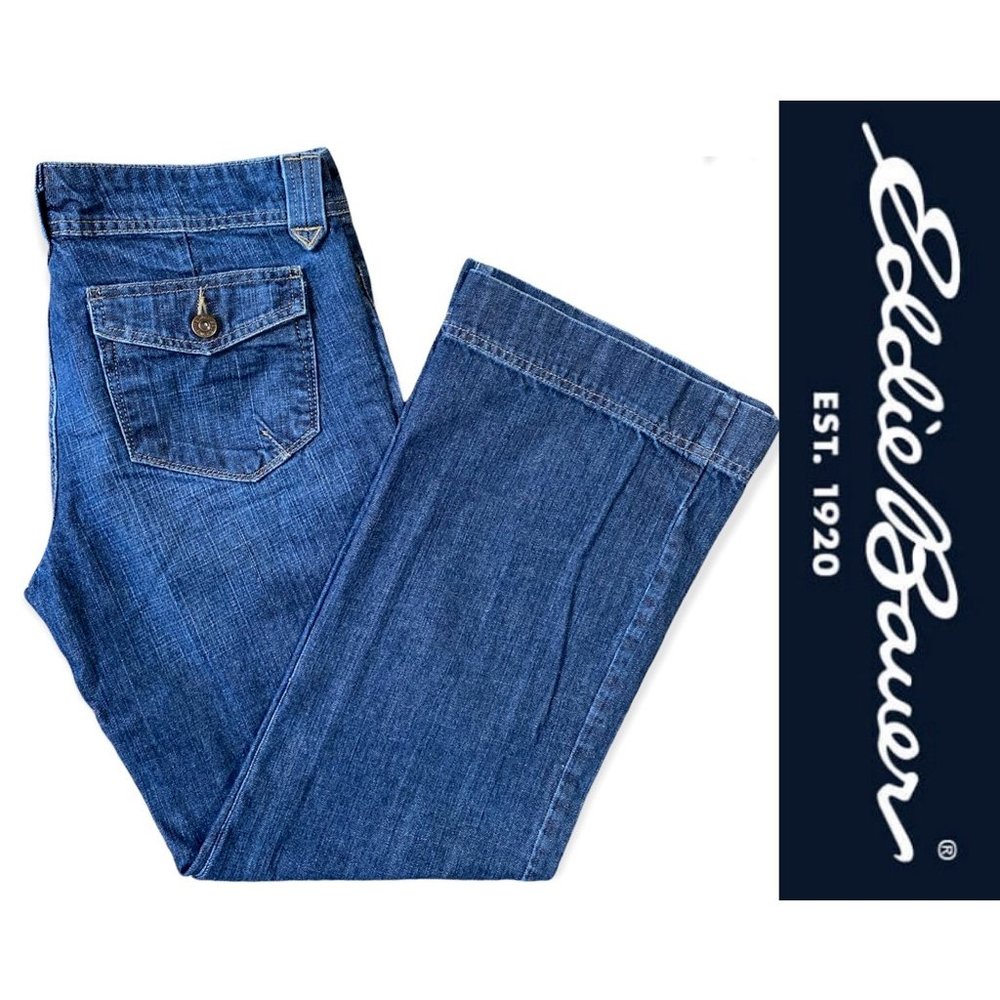 Eddie Bauer Womens Boot Cut Jeans Blue Pockets Dark Wash Mid Rise Denim 6 R